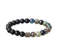 COAI Bracciale Buddista Unisex in Onice Opaco e Azzurrite con Amuleto Testa di Buddha