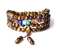 COAI Bracciale Collana 108 Perle Mala in Occhio di Tigre e Pietre Sette Chakra, Bracciale Buddhista Unisex