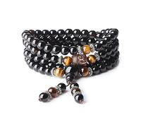 COAI Bracciale Collana 108 Perle Mala in Onice e Occhio di Tigre Marrone con Inserto Testa del Buddha, Bracciale Rosario da Preghiera in Pietre Naturali
