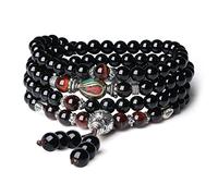 COAI Bracciale Collana 108 Perle Mala in Onice e Occhio di Tigre Rosso