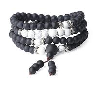 COAI Bracciale Collana 108 Perle Mala in Onice Opaca e Howlite, Bracciale Unisex Bilanciamento Yin e Yang