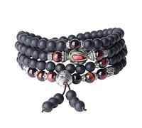 COAI Bracciale Collana 108 Perle Mala in Onice Opaca e Occhio di Tigre Rosso