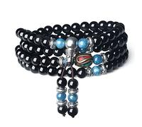 COAI Bracciale Collana 108 Perle Mala in Ossidiana e Cianite, Rosario Buddhista Unisex