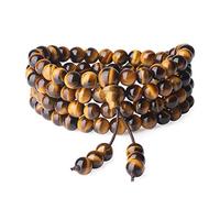 COAI Bracciale Collana 108 Perle Occhio di Tigre, Bracciale Mala, Rosario Buddista Pietre Naturali