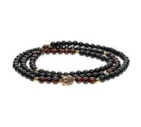 COAI Bracciale Collana Unisex con 108 Perle Mala in Occhio di Tigre Rosso e Ossidiana, Bracciale Tibetano da Preghiera con Inserto Testa del Buddha