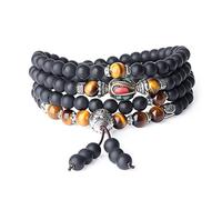 COAI Bracciale con 108 Perle Mala in Onice Opaca e Occhio di Tigre Marrone, Bracciale Rosario Buddhista