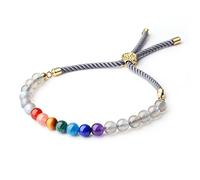 COAI Bracciale da Donna con Perle in Pietre Naturali e Pietre dei 7 Chakra, Bracciale Regolabile con Laccio in Nylon e Chiusura Amuleto Albero della Vita