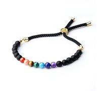 COAI Bracciale da Donna con Perle in Pietre Naturali e Pietre dei 7 Chakra, Bracciale Regolabile con Laccio in Nylon e Chiusura Amuleto Albero della Vita