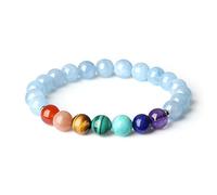 COAI Bracciale da Donna con perline di in Pietre Naturali, Bracciale Acquamarina e Pietre dei Sette Chakra da Donna, Misura M