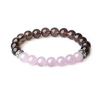 COAI Bracciale da Donna in Perle Mala con Pietre in Quarzo Rosa e Quarzo Fume'