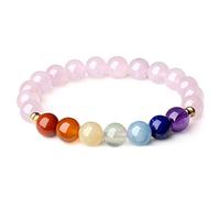 COAI Bracciale da Donna in Quarzo Rosa e Pietre dei Sette Chakra, Bracciale Chakar da Donna Bilanciamento Reiki