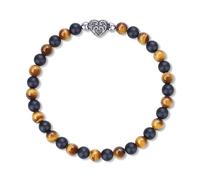 COAI Bracciale da Uomo e da Donna con Perline di Occhio di Tigre e Onice Opaco e Charm Chiusura Magnetica a Cuore in Acciaio Inox Vintage, Bracciale di Pietre Naturali Unisex S-19cm