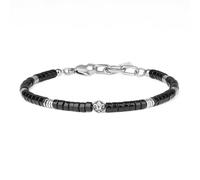 COAI Bracciale da Uomo in Ematite e Pietra Nera, Bracciale di Perline Nere da Uomo con Charm Fleur de Lis
