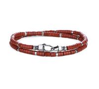 COAI Bracciale da Uomo in Pietre Naturali, Bracciale Doppio Strato da Uomo con Perline Heishi di Diaspro Rosso S