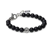 COAI Bracciale da Uomo Regolabile con Perline Nere di in Onice Opaco, Bracciale Uomo Charm Fleur de Lis in Acciaio Inox