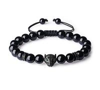 COAI Bracciale da Uomo Regolabile in Tormalina con Amuleto Leopardo con Zirconi, Bracciale di Ispirazione Shamballa in Pietre Semi-preziose