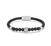 COAI Bracciale di Pelle da Uomo con Perline di Pietre Dure Onice con Teschio S