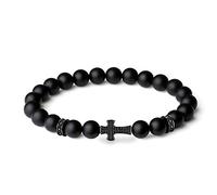 COAI Bracciale Elastico Unisex con Perle in Onice Opaco e Amuleto Croce
