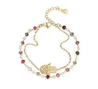 COAI Bracciale Fine da Donna con Cristalli di Tormalina Colorata e Charm Amuleto Mano di Fatima, Bracciale Tormalina Donna
