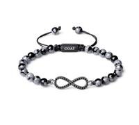 COAI Bracciale Infinity da Uomo e da Donna con Perline di Ossidiana Fiocco di Neve e Amuleto Infinito, Bracciale Regolabile Unisex M