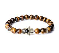 COAI Bracciale Mano di Fatima Unisex con Perle di Occhio di Tigre Marrone