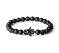 COAI Bracciale Mano di Fatima Unisex con Perle di Onice Opaco