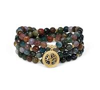 COAI Bracciale Multistrato con 108 Perle Mala in Agata Indiana Sfaccettata con Ciondolo Albero della Vita in Acciaio Inox, Collana Rosario Mala Unisex