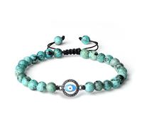 COAI Bracciale Occhio Turco con Perle di Turchese Africano da Uomo e da Donna, Bracciale Malocchio Unisex Regolabile 18cm