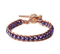 COAI Bracciale Regolabile Realizzato a Mano in Pelle e Pietre Benefiche Narurali in Ametista