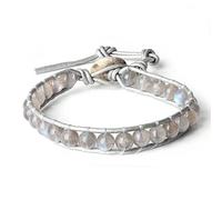 COAI Bracciale Regolabile Realizzato a Mano in Pelle e Pietre Benefiche Narurali in Labradorite