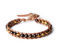 COAI Bracciale Regolabile Realizzato a Mano in Pelle e Pietre Benefiche Narurali in Occhio di Tigre