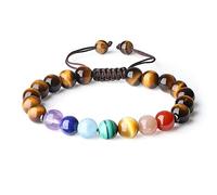 COAI Bracciale Regolabile Unisex con Pietre dei 7 Chakra e Perle Mala Benefiche Naturali in Occhio di Tigre