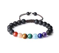 COAI Bracciale Regolabile Unisex con Pietre dei 7 Chakra e Perle Mala Benefiche Naturali in Onice Opaca