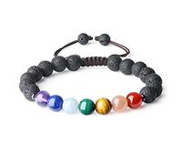COAI Bracciale Regolabile Unisex con Pietre dei 7 Chakra e Perle Mala Benefiche Naturali in Pietra Lavica