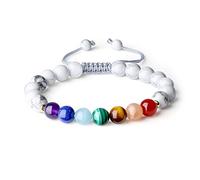 COAI Bracciale Regolabile Unisex con Pietre dei 8 Chakra e Perle Mala Benefiche Naturali in Howlite