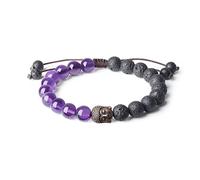 COAI Bracciale Regolabile Unisex in Pietra Lavica e Ametista, Bracciale Mala in Pietre Benefiche con Inserto Testa del Buddha