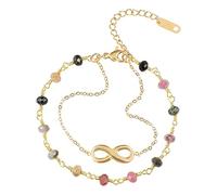 COAI Bracciale Romantico da Donna Doppio Strato con Perline di Tormalina Colorata e Amuleto Infinito in Acciaio Inox