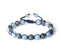 COAI Bracciale Shamballa in Acquamarina e Labradorite, Bracciale Unisex Regolabile in Pietre Naturali Sfaccettate Legate Una ad Una