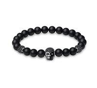 COAI Bracciale Unisex con Perle di Onice Opaca e Amuleto Teschio con Zirconi
