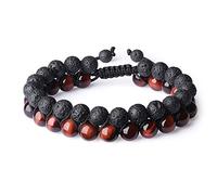 COAI Bracciale Unisex Doppio Strato con Perle in Pietra Lavica e Occhio di Tigre Rosso