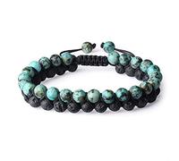 COAI Bracciale Unisex Doppio Strato con Perle in Pietra Lavica e Turchese Africano, Bracciale Regolabile