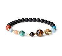 COAI Bracciale Unisex in Onice Opaca con Pianeti del Sistema Solare, Bracciale Elastico Protettivo in Pietre Naturali Benefiche Taglia M