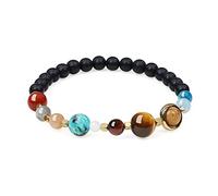 COAI Bracciale Unisex in Onice Opaca con Pianeti del Sistema Solare, Bracciale Elastico Protettivo in Pietre Naturali Benefiche Taglia S