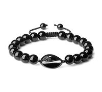 COAI Bracciale Unisex in Tormalina Nera con Amuleto Conchiglia, Bracciale Regolabile