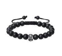 COAI Bracciale Unisex Regolabile con Perle in Onice Opaca e Amuleto Teschio