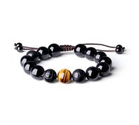 COAI Bracciale Uomo in Ossidiana e Occhio di Tigre marrone con Pixiu, Bracciale Protettivo Realizzato a Mano in Pietre Naturali