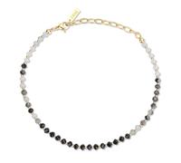 COAI Cavigliera da Donna con Perline Sfaccettate di Pietra di Luna Quarzo Rutilato Nero e Spinello Nero, Cavigliera Colorata da Donna in Pietra Naturale con Chiusura Regolabile