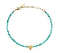 COAI Cavigliera da Donna Fine in Cristalli Naturali, Cavigliera di Perline di Pietre Naturali con Charm Cuore e Chiusura Regolabile - Corniola Rossa e Agata Verde
