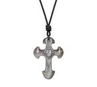 COAI Ciondolo Croce in Ossidiana Argento, Collana Pendente Unisex Regolabile in Pietre Naturali