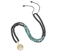 COAI Collana 108 Perle Mala con Amuleto Albero della Vita, Collana Regolabile in Ossidiana e Occhio di Tigre